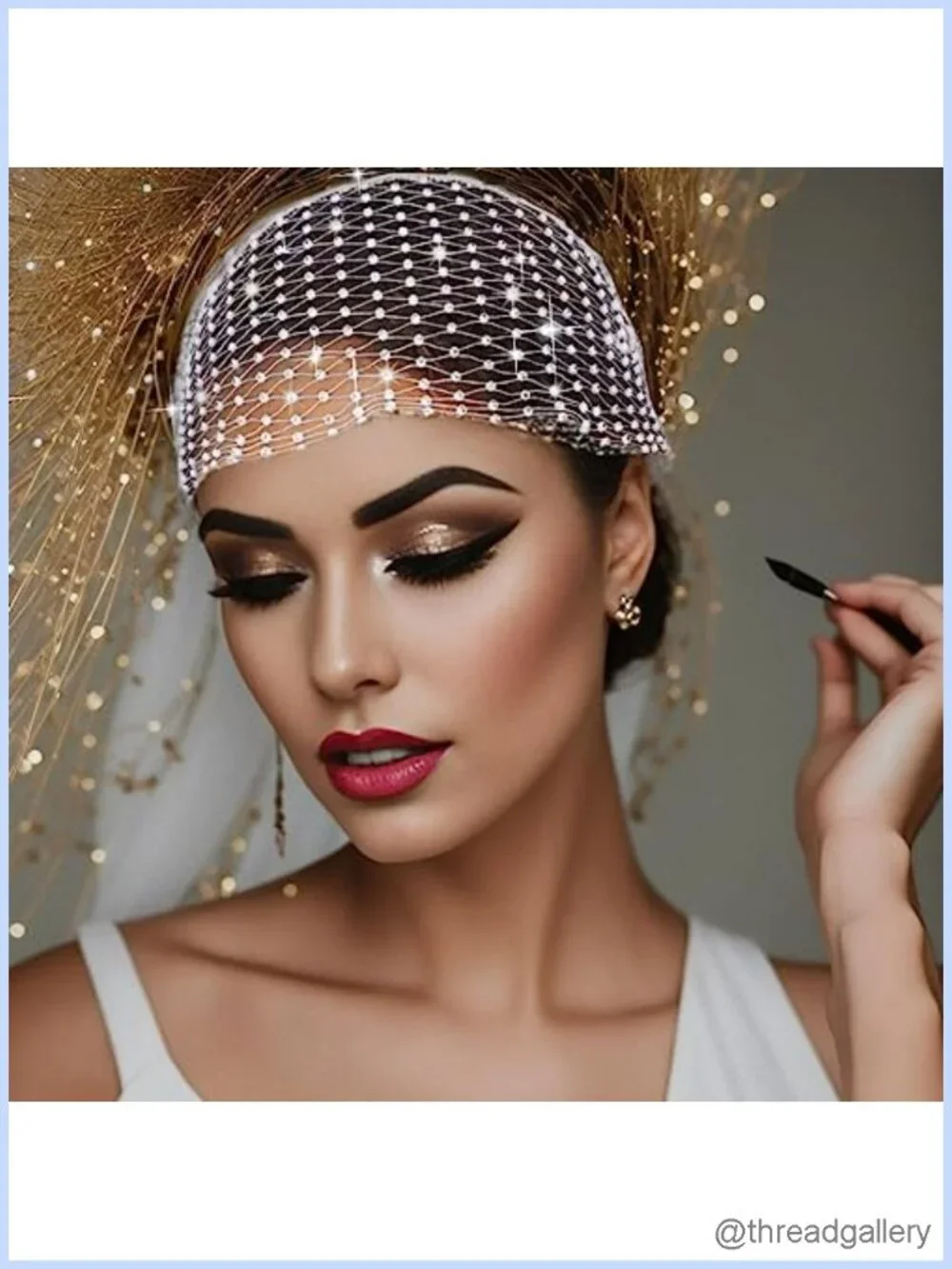 Rhinestone Mesh Head Scarf Slip On Sparkly Rave Festival Bandana